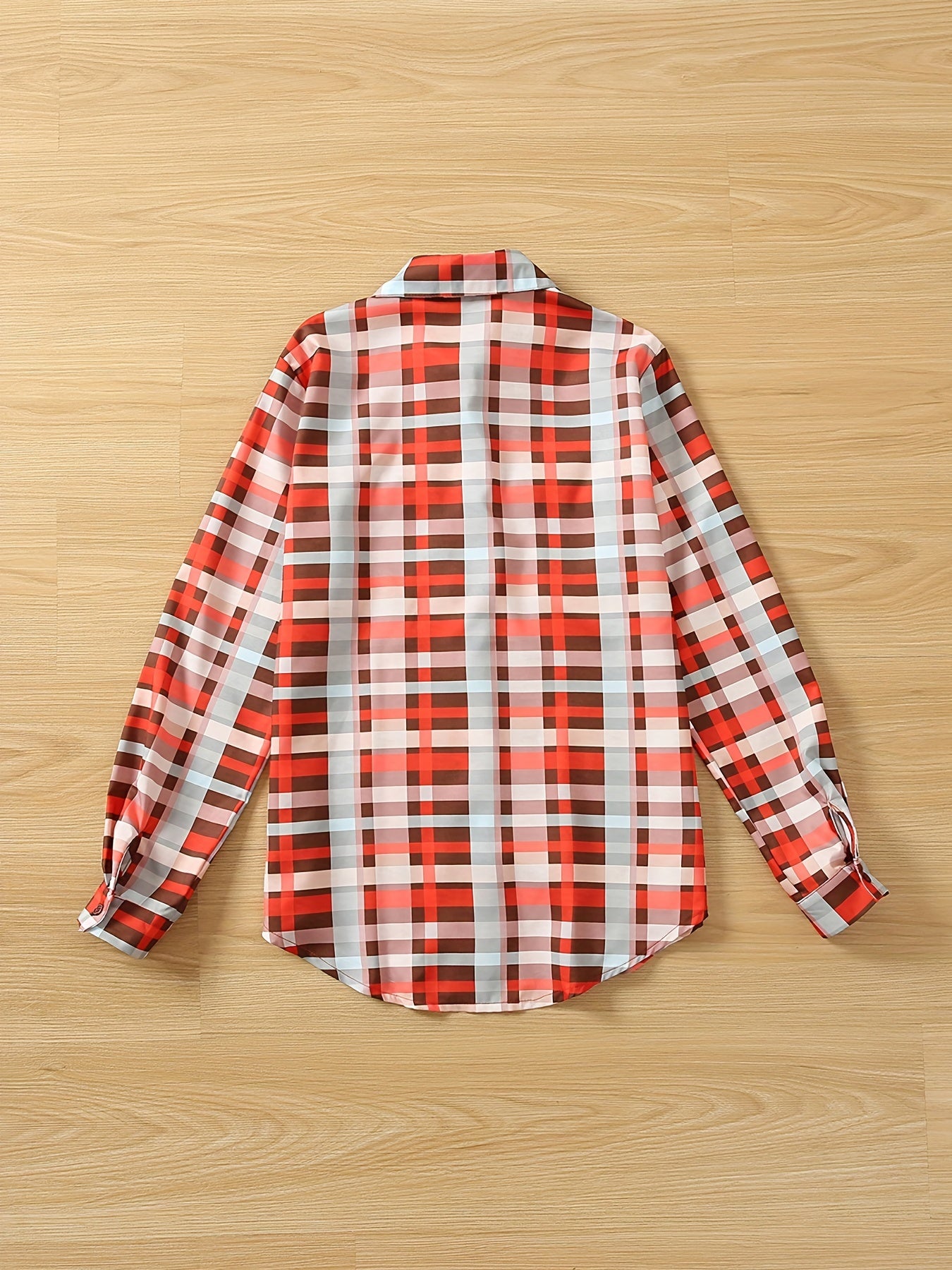 Colorful Plaid Print Shirt, Casual Long Sleeve Button Front Shirt With A Collar, Women's Clothing
