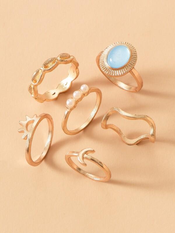6pcs Faux Pearl Decor Ring - LuckyFash™