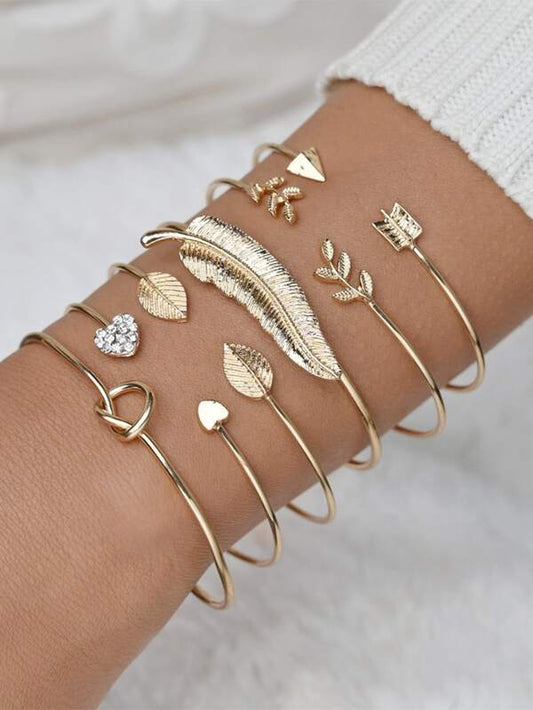 6pcs Leaf & Heart Decor Cuff Bangle - LuckyFash™