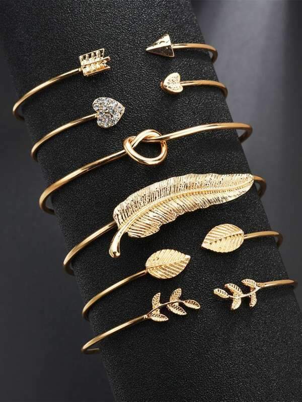 6pcs Leaf & Heart Decor Cuff Bangle - LuckyFash™