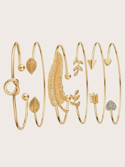 6pcs Leaf & Heart Decor Cuff Bangle - LuckyFash™