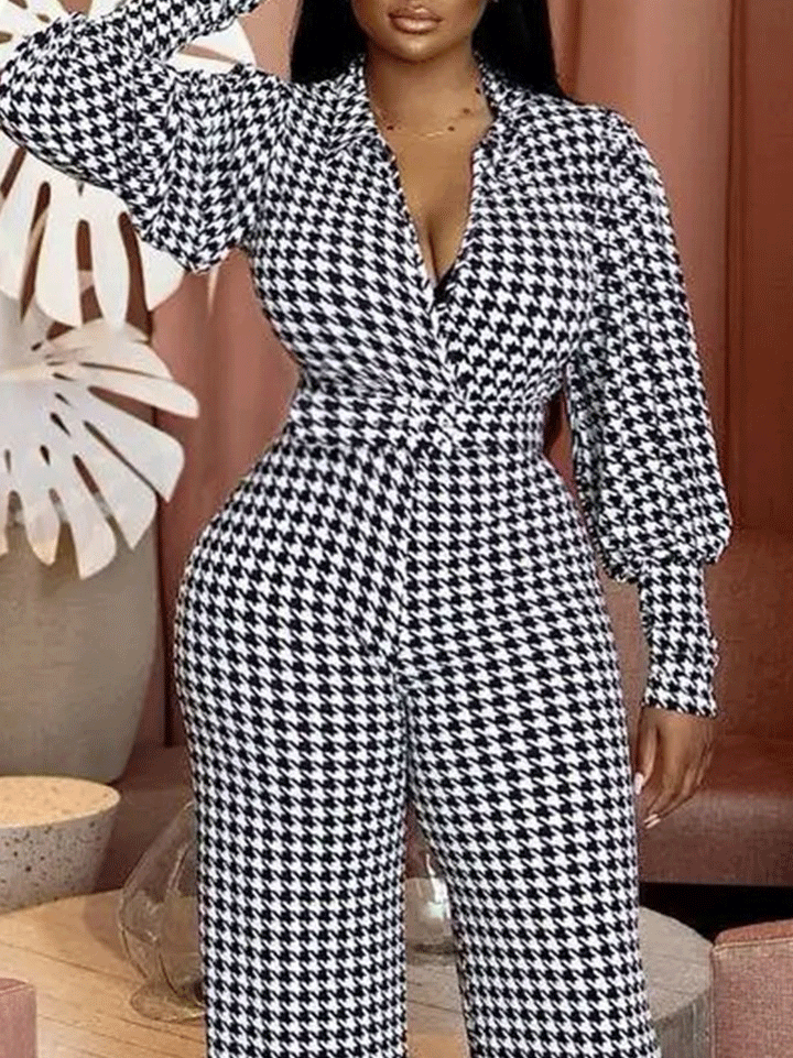 Women's Jumpsuits Bubble Long Sleeve V-Neck Printed Jumpsuit - LuckyFash™