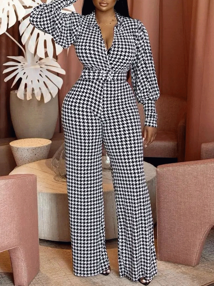 Women's Jumpsuits Bubble Long Sleeve V-Neck Printed Jumpsuit - LuckyFash™
