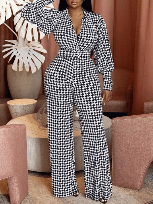Women's Jumpsuits Bubble Long Sleeve V-Neck Printed Jumpsuit - LuckyFash™