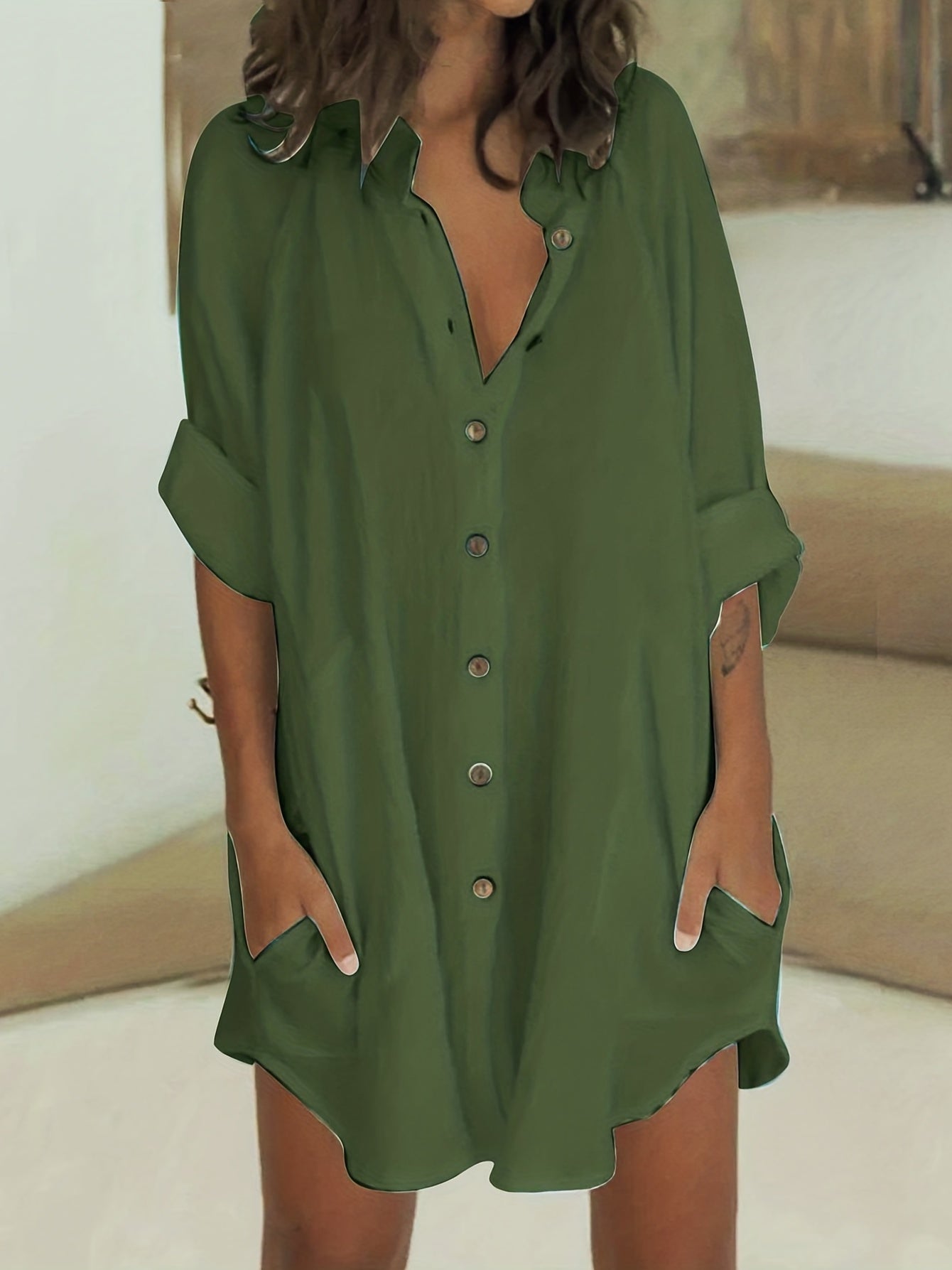 Long Sleeve Shirt Dress, Button Up Casual Dress, Women's Clothing