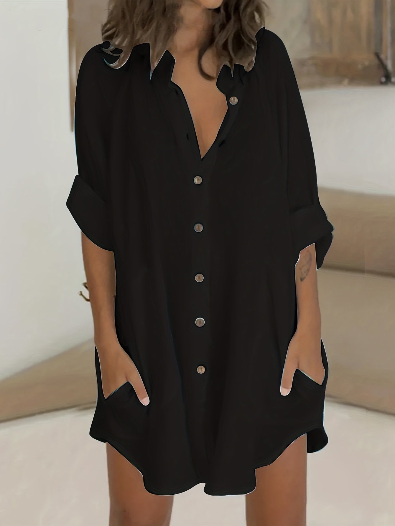 Long Sleeve Shirt Dress, Button Up Casual Dress, Women's Clothing