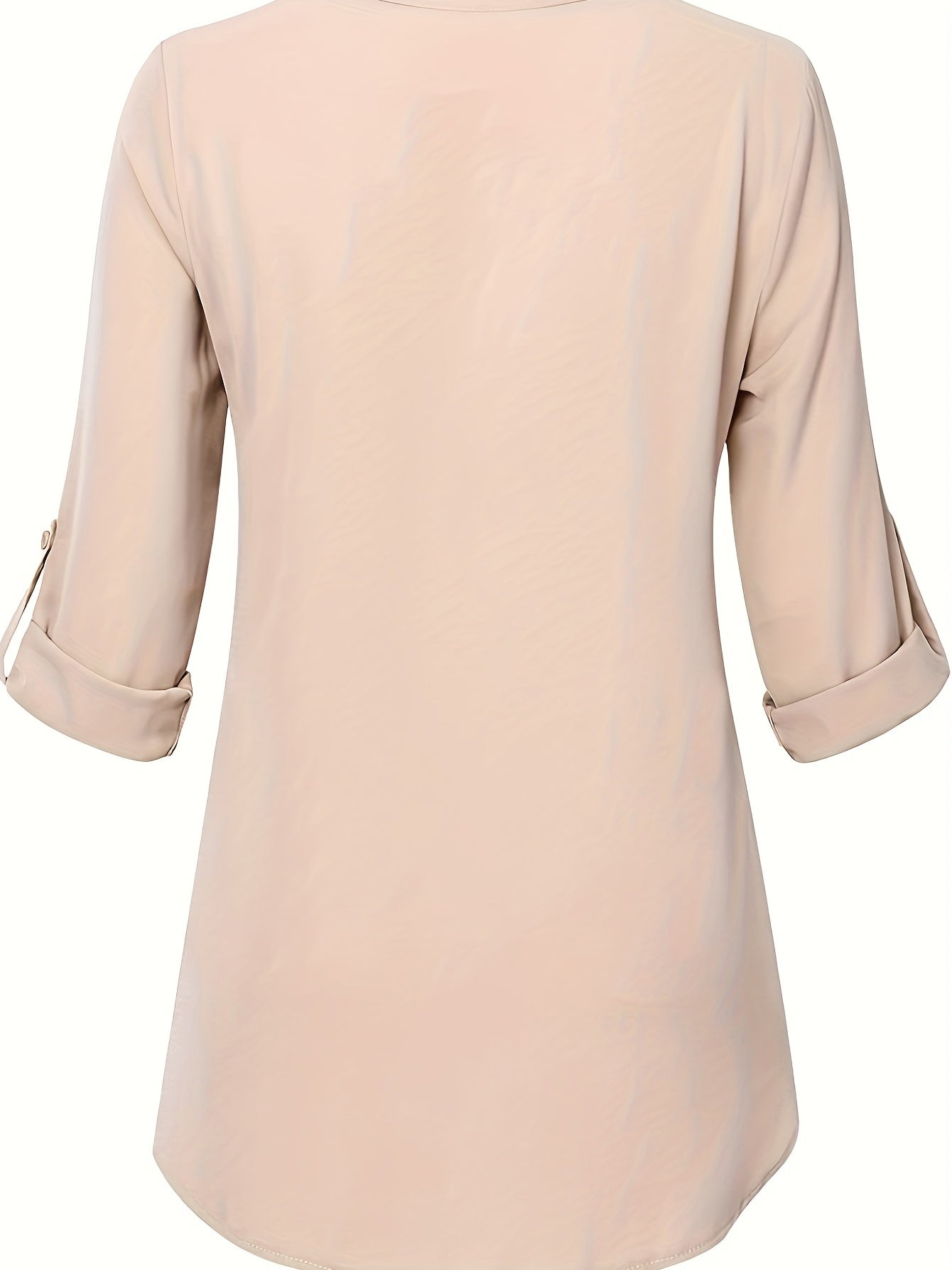 Solid Simple Blouse, Casual V Neck Long Sleeve Blouse, Women's Clothing