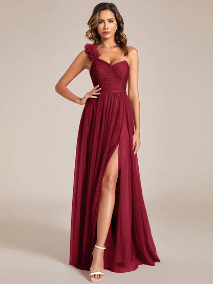 Floral Tulle Detailed One-Shoulder Bridesmaid Gown