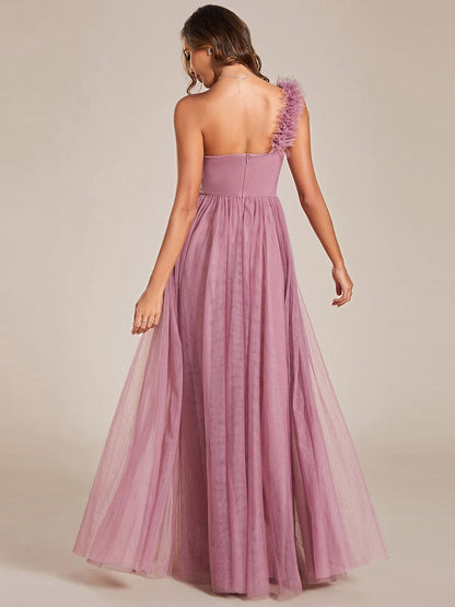 Floral Tulle Detailed One-Shoulder Bridesmaid Gown