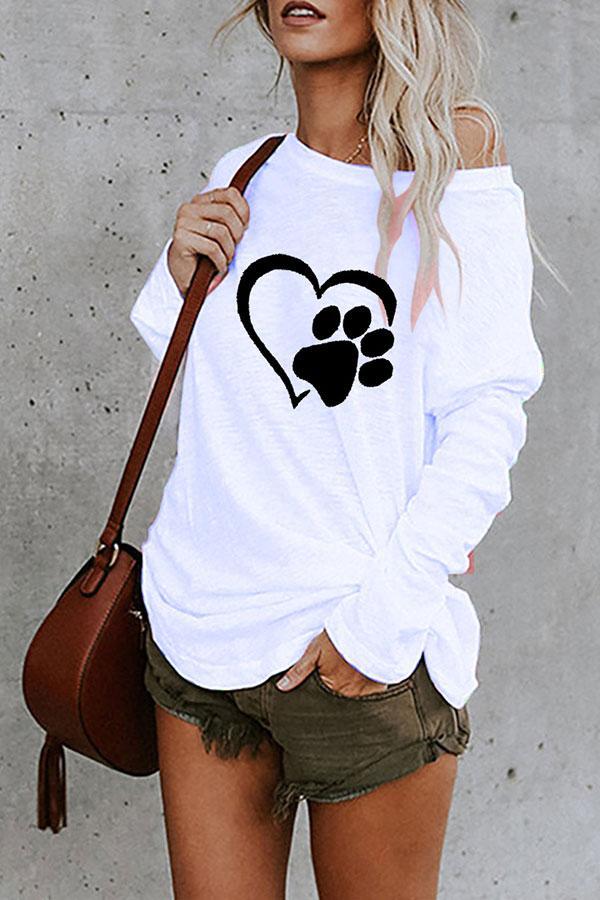 Heart Print Scoop Neck Casual T-Shirt - LuckyFash™