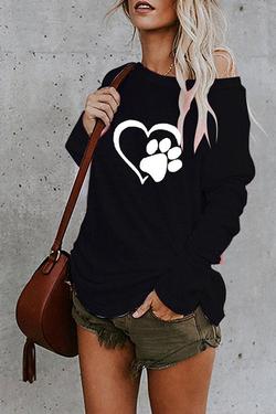 Heart Print Scoop Neck Casual T-Shirt - LuckyFash™