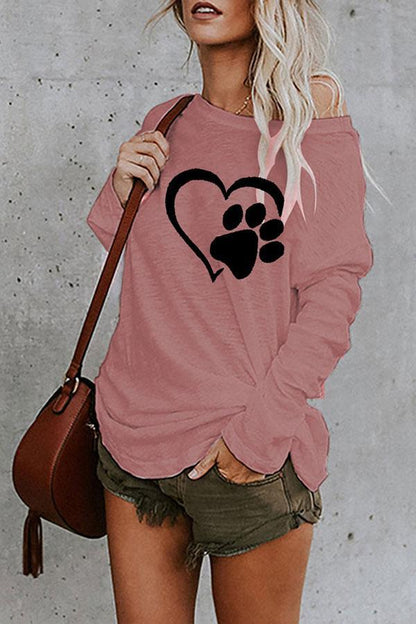 Heart Print Scoop Neck Casual T-Shirt - LuckyFash™