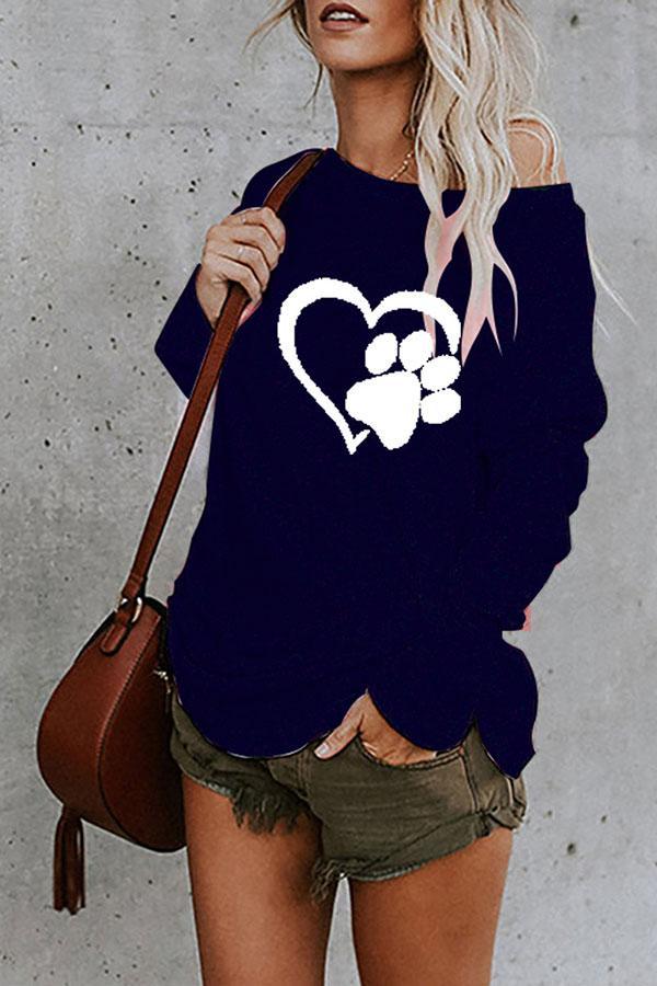 Heart Print Scoop Neck Casual T-Shirt - LuckyFash™