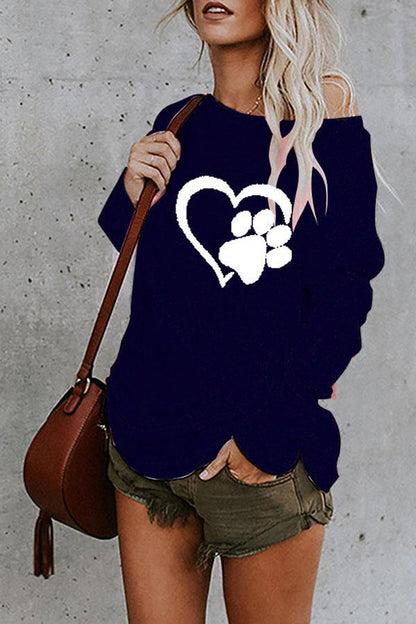 Heart Print Scoop Neck Casual T-Shirt - LuckyFash™