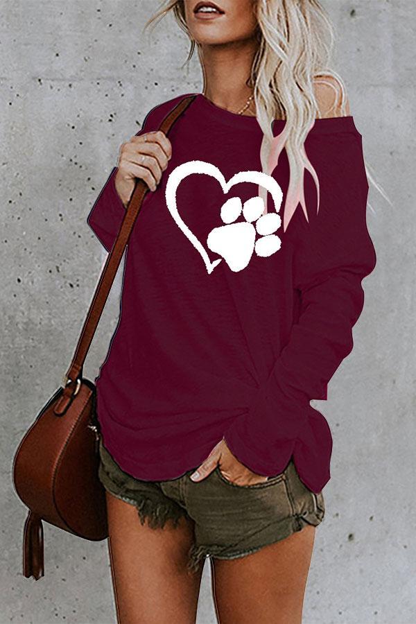 Heart Print Scoop Neck Casual T-Shirt - LuckyFash™