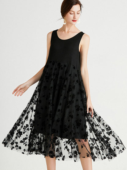 Dresses Medium And Long Sleeveless Round Neck Mesh Midi Dress - LuckyFash™