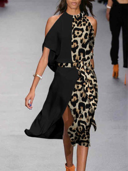 Dresses Off-Shoulder Face Leopard Print Halter Dress - LuckyFash™