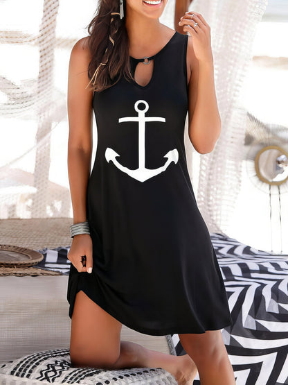 Anchor Print V Neck Sleeveless Dress - LuckyFash™