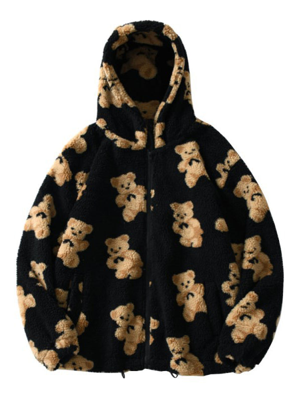 Hoodies Cartoon Bear Zip Pocket Plush Hoody - LuckyFash™