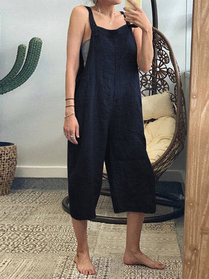 Women's Jumpsuits Solid Casual Cropped Sleeveless Jumpsuit - LuckyFash™