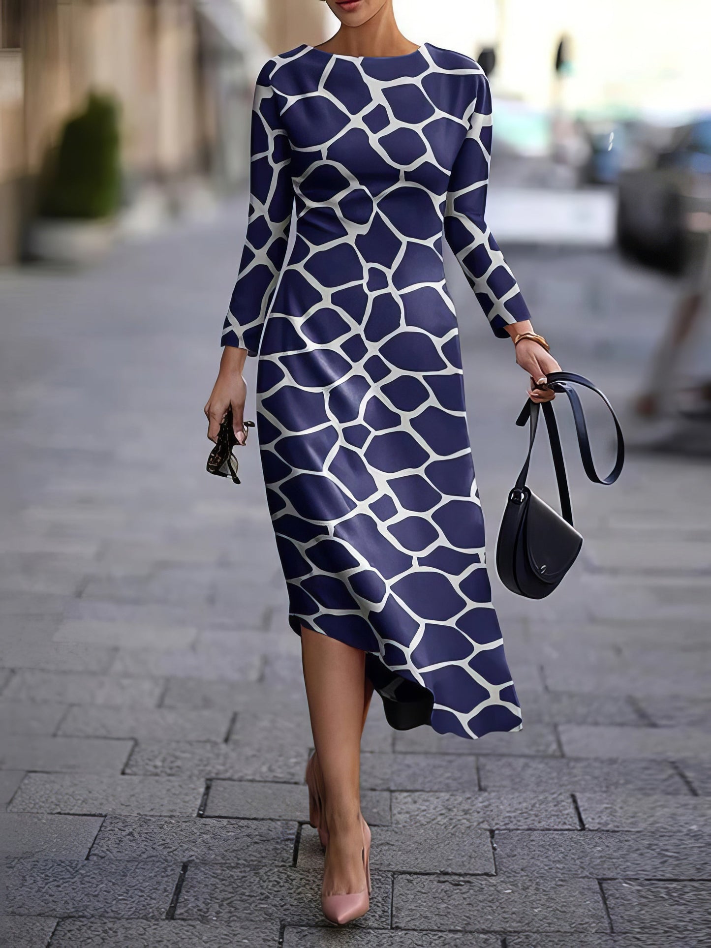 Dresses Printed Long Sleeve Irregular Dress - LuckyFash™