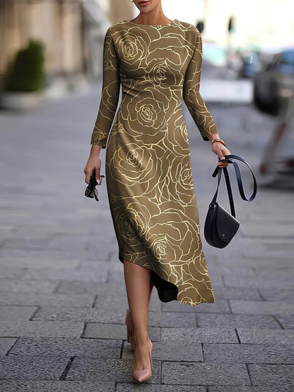 Dresses Printed Long Sleeve Irregular Dress - LuckyFash™