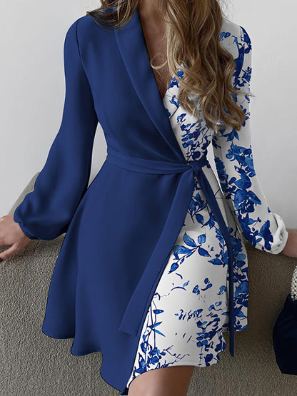 Dresses Lapel Print Lace-Up Long Sleeve Dress - LuckyFash™