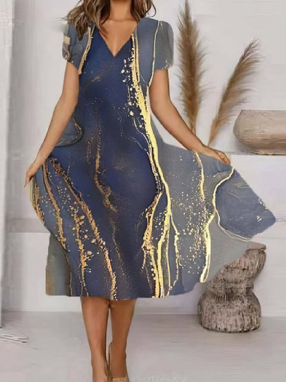Dresses Art Print V-Neck Short Sleeve Dress - LuckyFash™