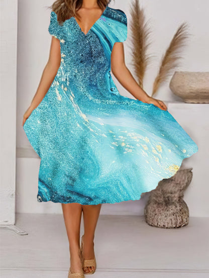 Dresses Art Print V-Neck Short Sleeve Dress - LuckyFash™