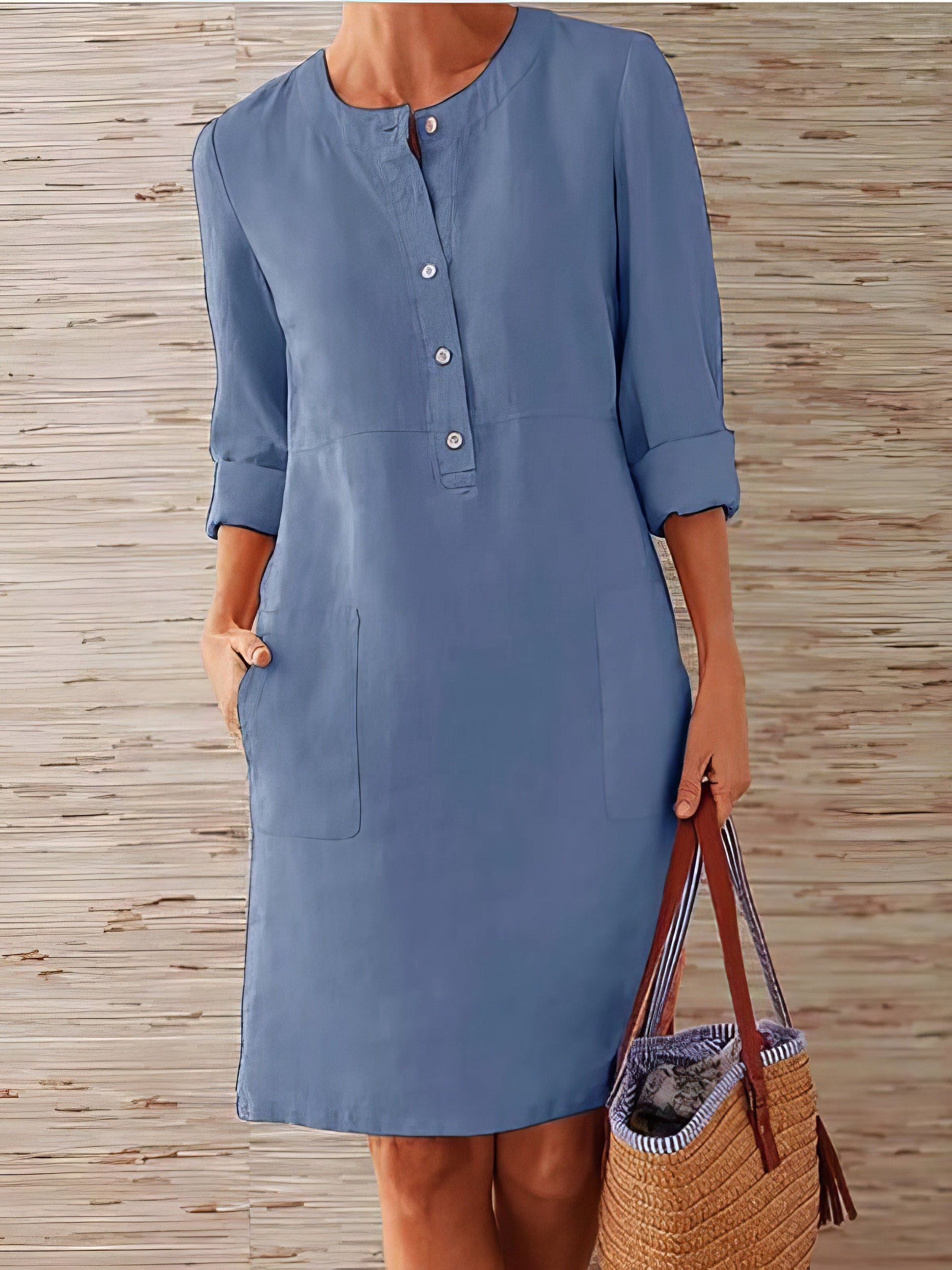 Dresses Cotton Linen Temperament Round Neck Long Sleeve Mini Dress - LuckyFash™