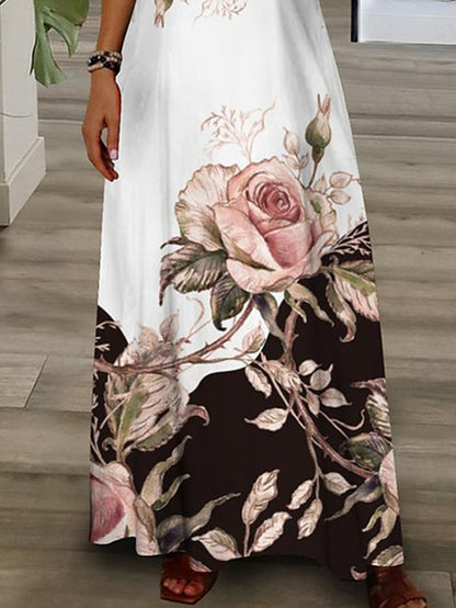 Women's Floral Crew Neck Long Dress Maxi Dress Casual Dress Print Dress Casual Outdoor Daily Weekend Print Long Sleeve Dress Regular Fit White Fall Spring S M L XL XXL - LuckyFash™