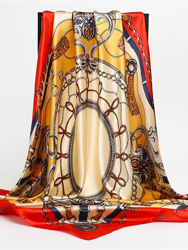 1pcs 90*90cm Fashion Chain Print Scarves Women Shawl Satin Hijab Female Bandana Square Ladies Foulard Wrap Pareo Headcloth - LuckyFash™