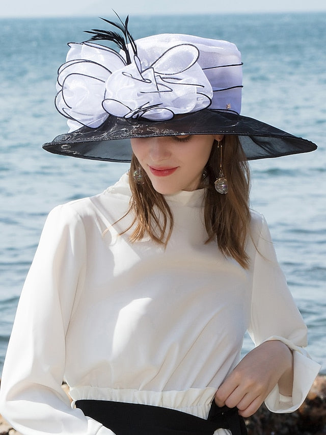 Hats Headwear Organza Sun Hat Wedding Casual Kentucky Derby Melbourne Cup With Floral Headpiece Headwear - LuckyFash™