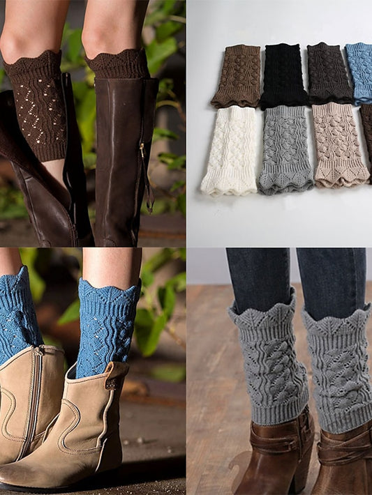 Leg Warmers Boot Cuffs Home Daily Solid Color Knit Casual Boho / Bohemian Warm 1 Pair for Women - LuckyFash™