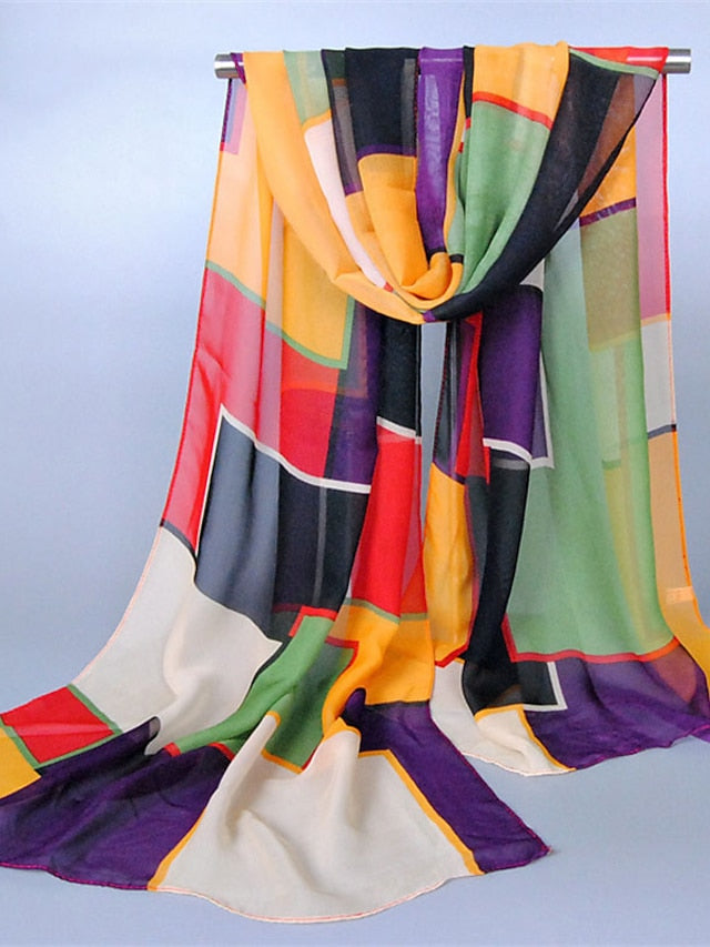 New Geometric High Quality Chiffon Silk Scarf Women Fashion Shawls And Wraps Female Lattice Hijab Stoles - LuckyFash™