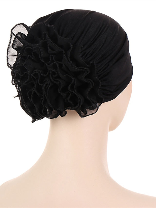 Woman Big Flower India Hat Beanie Turban Hair Accessories Elastic Cloth Hair Bands Hat Chemo Beanie Ladies Muslim Solid Hair Loss Cap - LuckyFash™