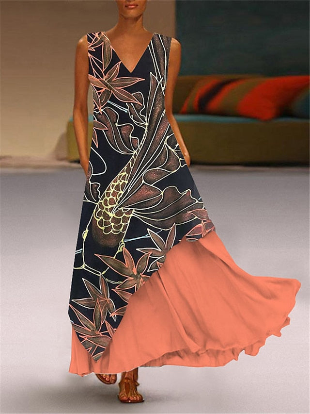 Women's Floral Shift Dress Blue Purple Pink Sleeveless Spring Summer V Neck Modern M L XL XXL XXXL 4XL 5XL - LuckyFash™