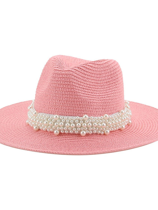 Women's Hat Bucket Hat Straw Hat Green Black Blue Outdoor Daily Holiday Beaded Braided Pure Color Portable Sun Protection Comfort - LuckyFash™