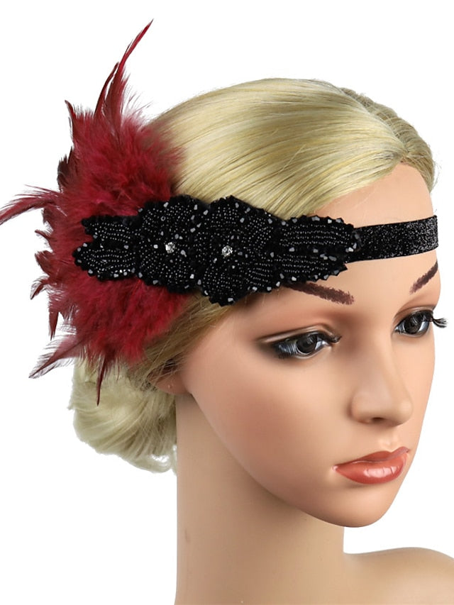 Women's Hair Tie Textured Party Feather Headwear / Imitation Diamond / Wedding / Party Evening / Gold / Black - LuckyFash™