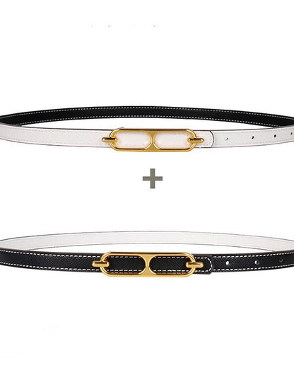 Women's Reversible Belt PU Leather Metal Bucke Eyelet Casual Formal Party Work Black Brown Gray - LuckyFash™