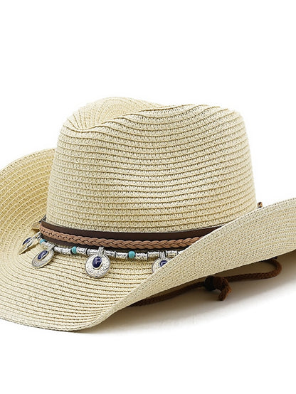 Black White Cowboy Hat Panama Jazz Straw Hat Summer Vacation Beach Hat Women Men Fashion Outdoor Sun Hat - LuckyFash™