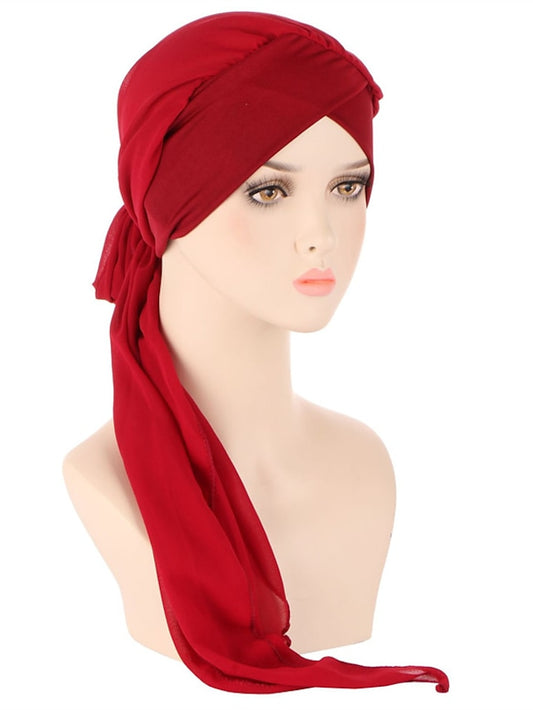 Muslim Women Chiffon Long Headscarf Islam Turban Indian Cap Plain Print Hijab Beanie Hair Care Boho Wraps Hat - LuckyFash™