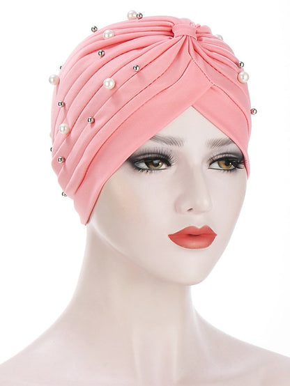 Boutique Solid Folds Pearl Muslim Turban Scarf Women Elastic Islamic Inner Hijab Caps Arab Wrap Head Femme Musulman Turbante - LuckyFash™