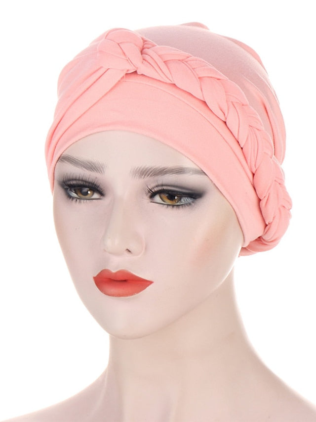 Women Lady Muslim One Half Braid Head Turban Wrap Cover Soft Hat Hair Loss Bonnet Beanies - LuckyFash™