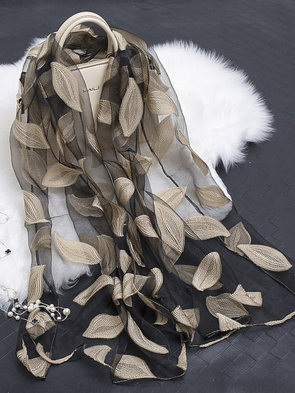 Multicolor Leaf Embroidery Scarf Female Spring Summer Autumn  Sunscreen Headscarf Fashion Thin Scarf Shawl Dual-use Long Beach Towel - LuckyFash™