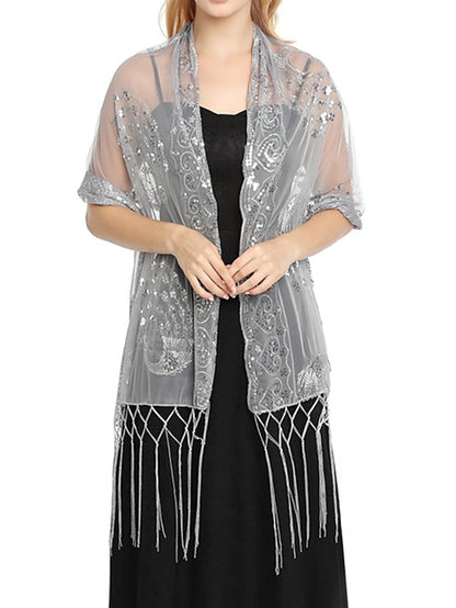 Women's Women's Shawls & Wraps Party Wedding Special Occasion Black Silver White Scarf Flower / Blue / Fall / Winter / Spring / Summer - LuckyFash™