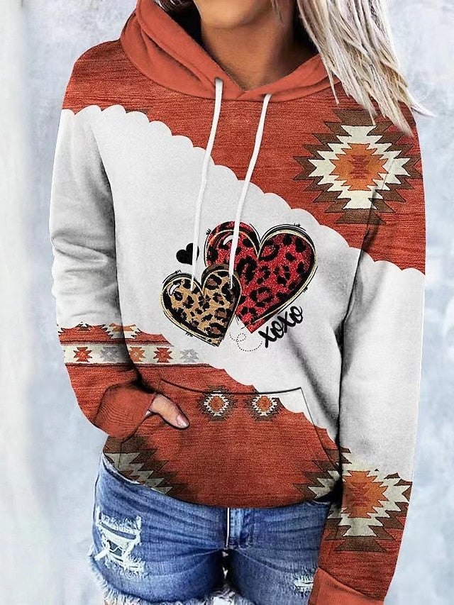 Hoodie Sweatshirt Pullover Ethnic Front Pocket dark brown Gray Green Sea Blue Geometric Street Hoodie Long Sleeve for Women - LuckyFash™