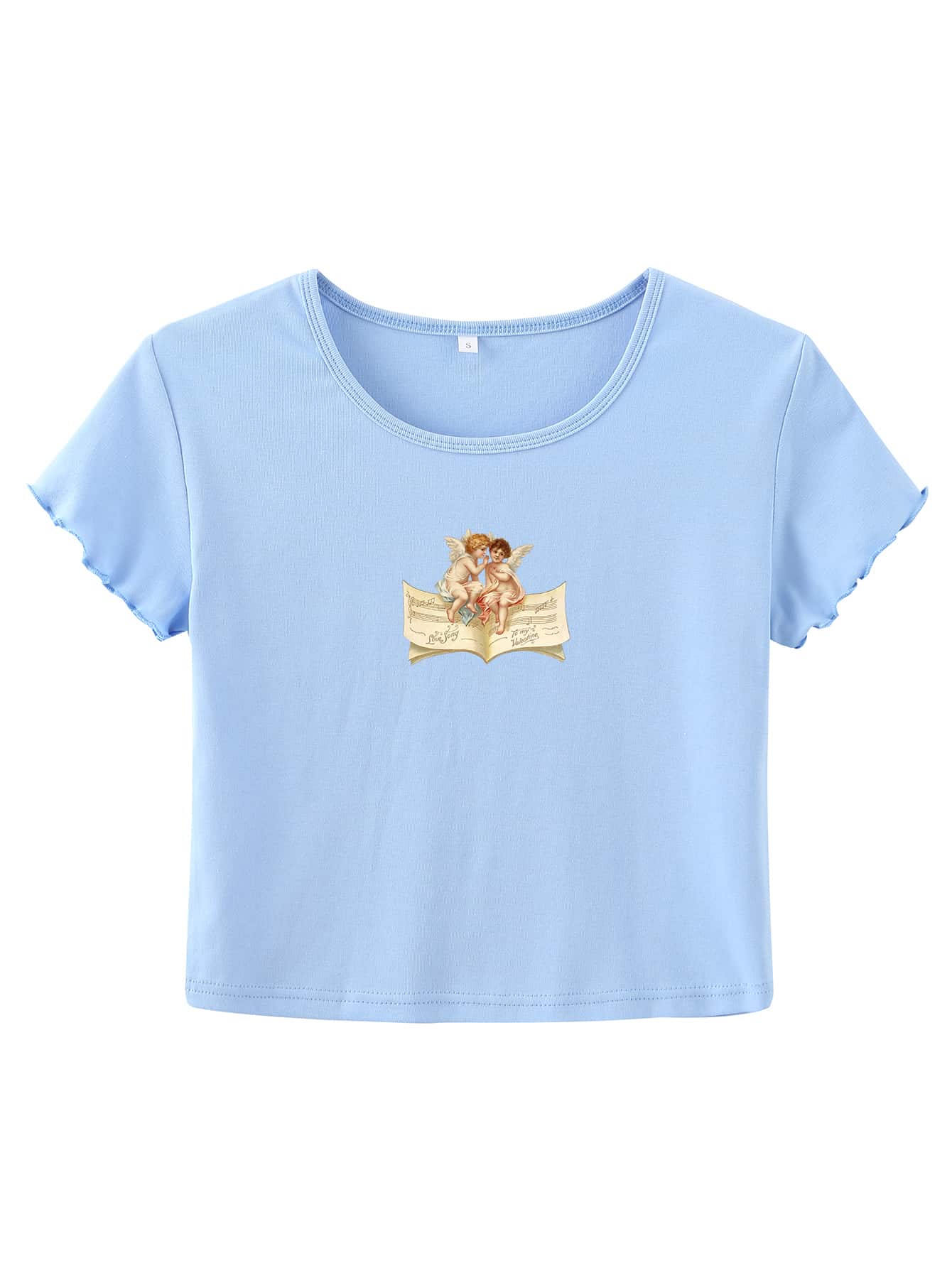 Angel Print Lettuce Trim Tee - LuckyFash™