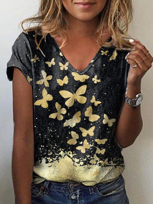Animal Print V-Neck Short Sleeve Casual T-Shirts - LuckyFash™