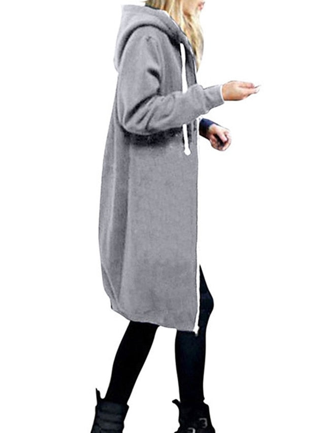 Fleece Jacket Streetwear Zip Up Front Pocket Black Blue Light Grey Solid Color Street Hoodie Long Sleeve for Women - LuckyFash™